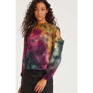 NWT 525 America Tie Dye Cut Out Cold Shoulder Pullover Top Grunge Goth Edgy XS